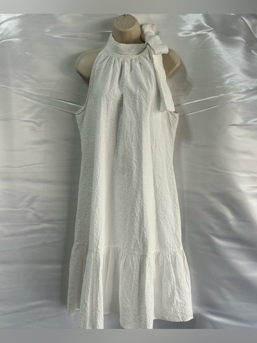 Vineyard Vines White Textured Bow Accent Sleeveless Kentucky Derby Dress | Sz L